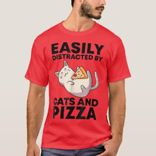 Camiseta Facilmente Distraído Por Gatos E Pizza Kawaii Cat 