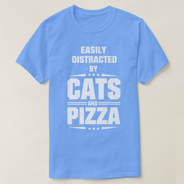 Camiseta Facilmente Distraído Por Gatos E Pizza Premium (Frente do Design)