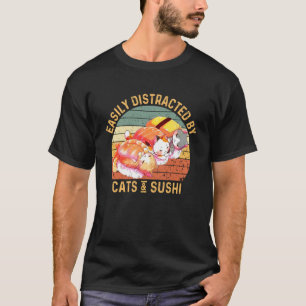 Camiseta Facilmente Distraído por Gatos e Sushi Engraçado