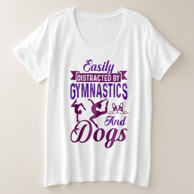 Camiseta Facilmente Distraído Por Ginástica e Cães (Frente do Design)