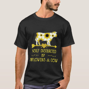Camiseta Facilmente Distraído Por Girassóis E Vacas