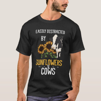 Camiseta Facilmente Distraído Por Girassóis E Vacas