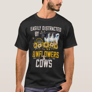 Camiseta Facilmente Distraído Por Girassóis E Vacas