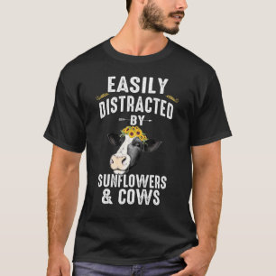 Camiseta Facilmente Distraído Por Girassóis E Vacas Agricu