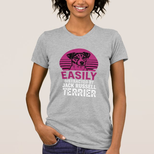 Camiseta Facilmente Distraído Por Jack Russell Terrier (Frente)