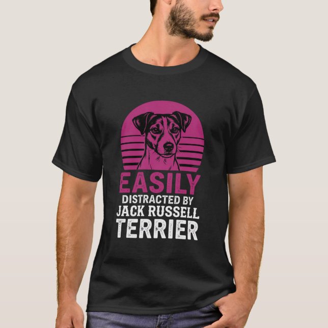 Camiseta Facilmente Distraído Por Jack Russell Terrier (Frente)