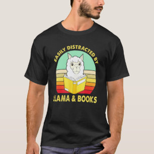 Camiseta Facilmente Distraído Por Lhama E Livros