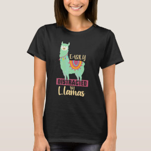 Camiseta Facilmente Distraído Por Lhamas Animal Fofo Par