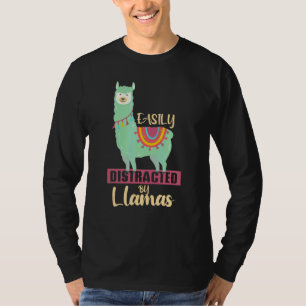 Camiseta Facilmente Distraído Por Lhamas Animal Fofo Par