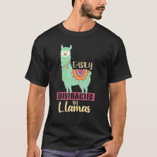 Camiseta Facilmente Distraído Por Lhamas Animal Fofo Par