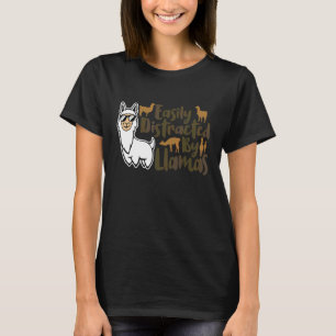 Camiseta Facilmente Distraído Por Lhamas Animal Fofo  Para 