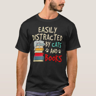 Camiseta Facilmente Distraído Por Livros De Gatos Adorador