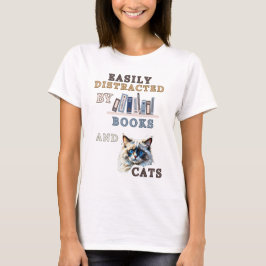 Camiseta Facilmente Distraído Por Livros E Gatos - Gato De 