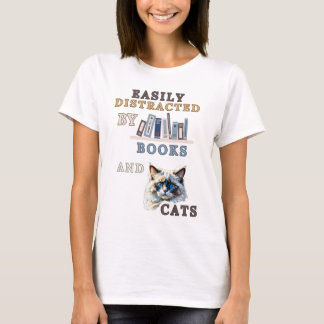 Camiseta Facilmente Distraído Por Livros E Gatos - Gato De