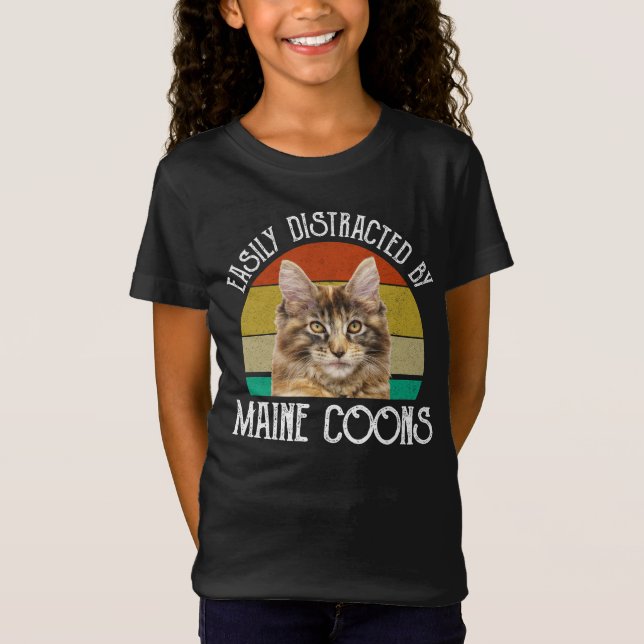 Camiseta Facilmente Distraído Por Maine Coons (Frente)