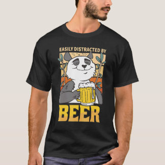 Camiseta Facilmente Distraído por Panda de Cerveja Homens C