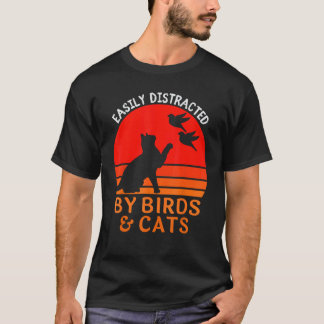 Camiseta Facilmente Distraído Por Pássaros E Gatos Engraçad
