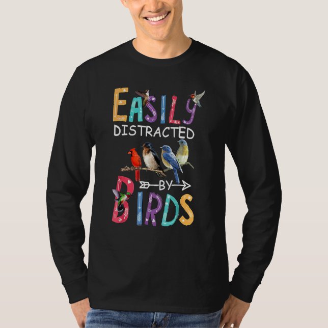 Camiseta Facilmente Distraído Por Pássaros Papagaio (Frente)