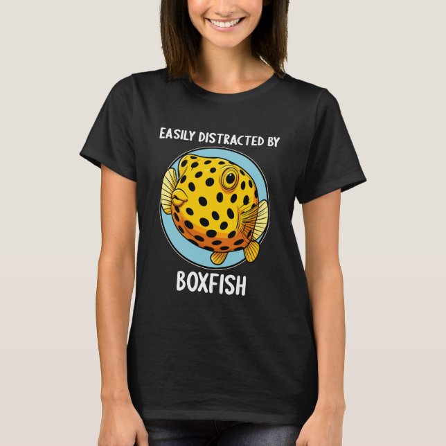 Camiseta Facilmente Distraído por Peixes-Caixa (Frente)