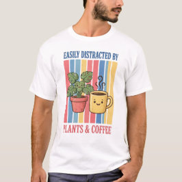 Camiseta Facilmente Distraído Por Plantas E Café Vintage