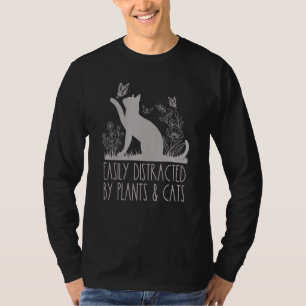 Camiseta Facilmente Distraído Por Plantas E Gatos Botânica 