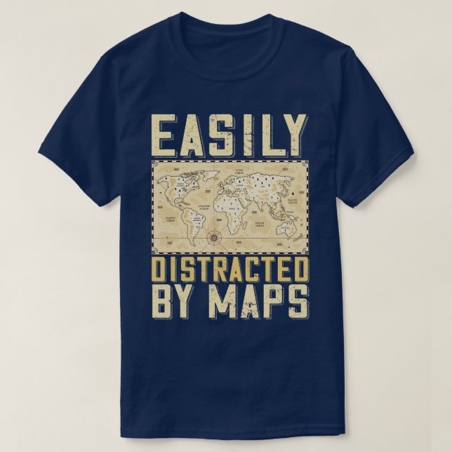 Camiseta Facilmente Distraido Por Professores De Geografia  (Frente do Design)