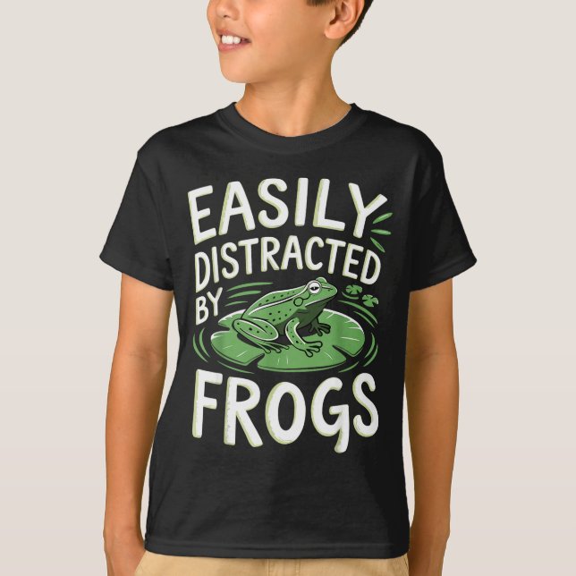 Camiseta Facilmente Distraído Por Rãs Piada Engraçada Para  (Frente)