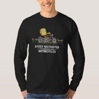 Camiseta Facilmente Distraído por Sanduíches e Motocicletas