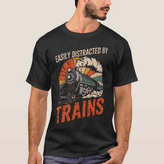 Camiseta Facilmente Distraído Por Trens Engraçado Ferrovia