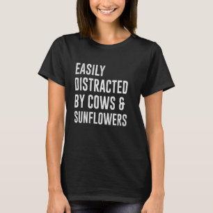 Camiseta Facilmente Distraído Por Vacas E Girassóis Homens