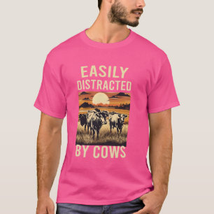 Camiseta Facilmente Distraído Por Vacas Piada De Fazendeiro