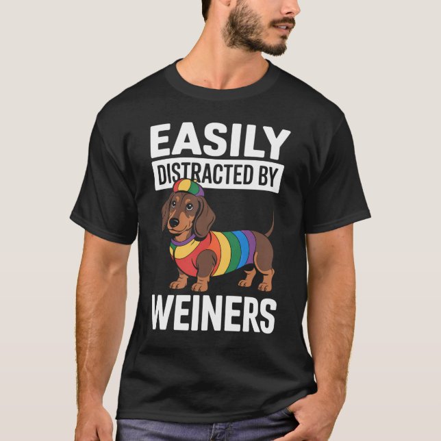 Camiseta Facilmente Distraído Por Weiners LGBTQ Arco-íris G (Frente)