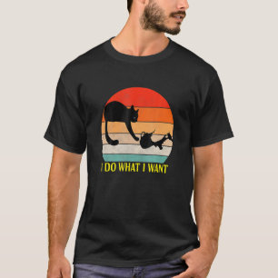 Camiseta Faço o Que Quero Gato Xícara de Café Retro Pôr do 