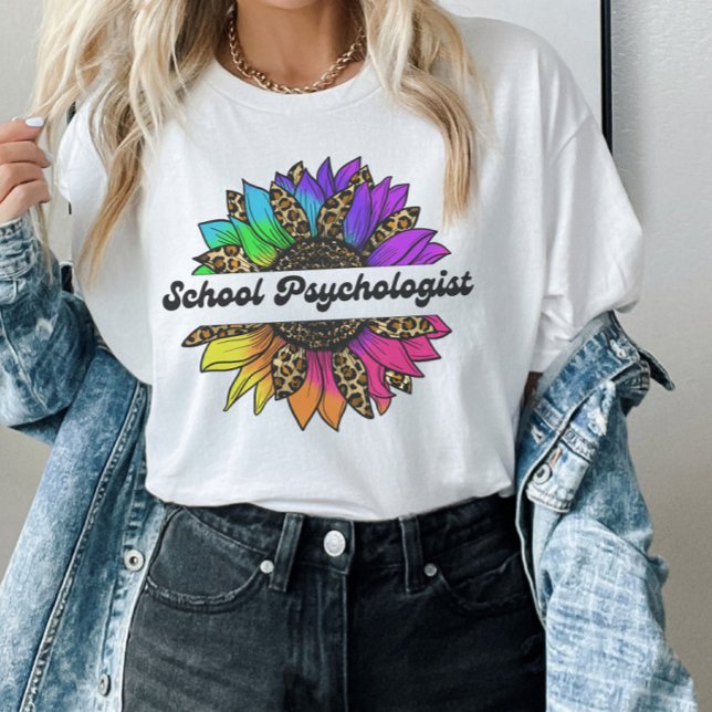 Camiseta Faculdade de Psicóloga Profissão Rainbow Sunflower (School Psychologist Profession Rainbow Sunflower T-Shirt
)