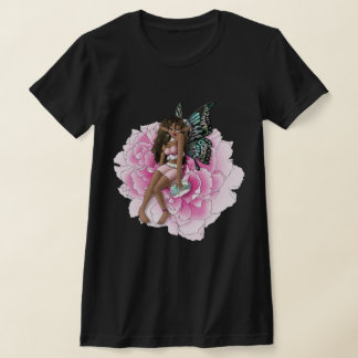 Camiseta Fada Afro-Americana na Flor Rosa