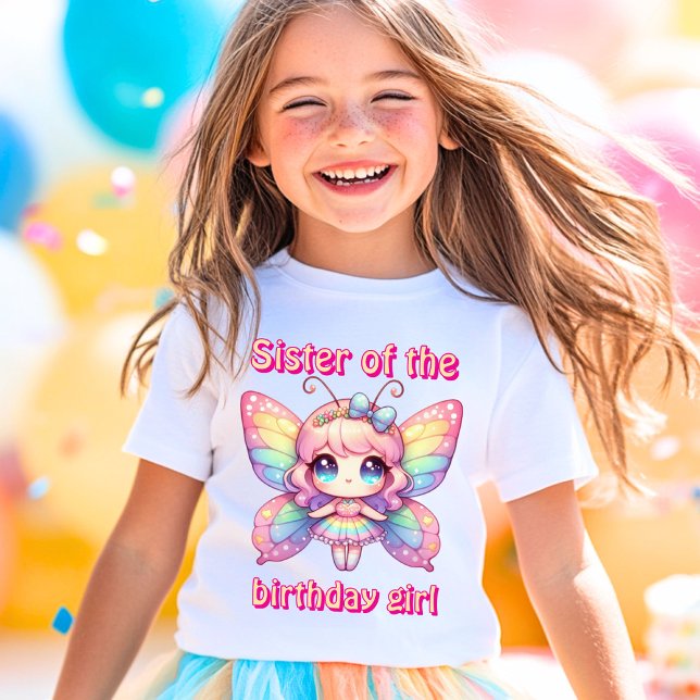 Camiseta Fada borboleta arco-íris irmã da aniversariante (Criador carregado)
