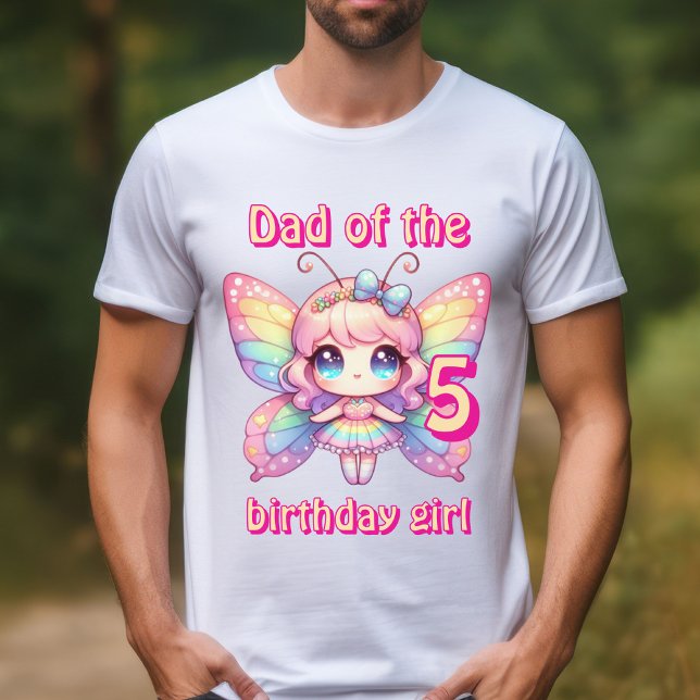 Camiseta Fada borboleta arco-íris Pai da aniversariante (Criador carregado)