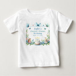 Camiseta Fada Borboleta Pastel Azul - Primeiro Aniversário