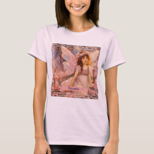 Camiseta Fada Caprichosa em Jardim Floral Cor-de-Rosa Sonha