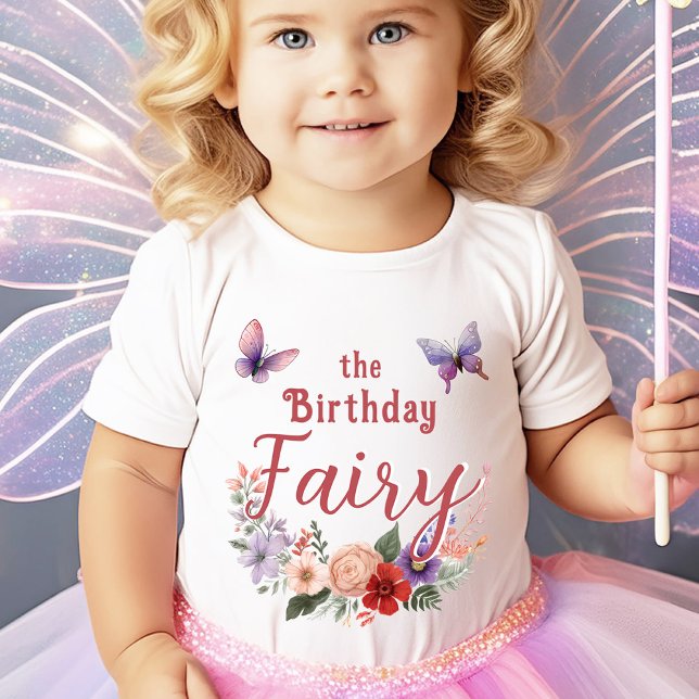 Camiseta Fada de Aniversário Bebê Borboleta Floral (The Birthday Fairy Guest of Honor Party T-Shirt)