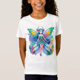 Camiseta Fada de Aquarela Vibrada com Asas Arco-Íris