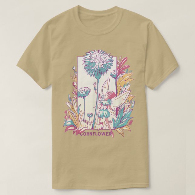 Camiseta Fada De Cornflower Winged Com Flores Natureza Fant (Frente do Design)