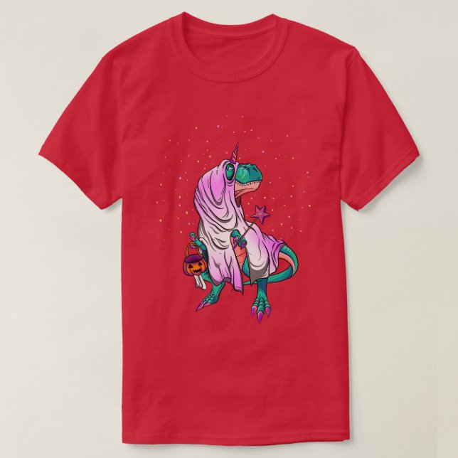 Camiseta Fada de Dinossauro Halloween com varinha mágica em (Frente do Design)