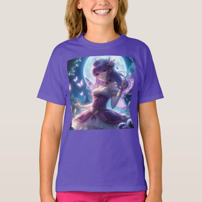 Camiseta Fada de Lua de Lua de Violeta da Menina de Anime (Frente)