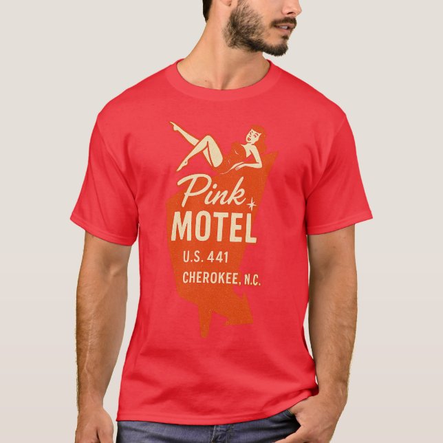 Camiseta Fada de Motel Rosa - Cherokee, NC Retro 50 e 60 Ro (Frente)
