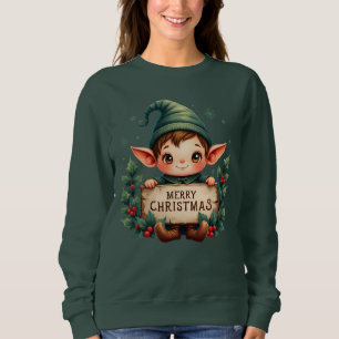 Camiseta Fada de Natal Fofo Segurando Placa Alegre