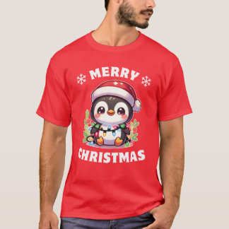 Camiseta Fada de Natal Luz de Natal Retro Pinguim