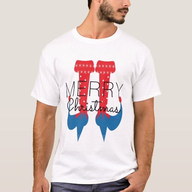 Camiseta Fada de Natal Vermelho Azul Script Floco de Neve C (Frente)