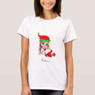 Camiseta Fada de Natal Vestida de Vermelho & Estrelas