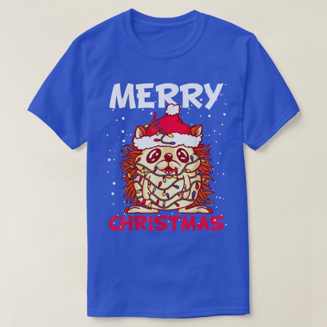 Camiseta Fada de neve natalícia Luz de Hedgehog Papais noei (Frente do Design)